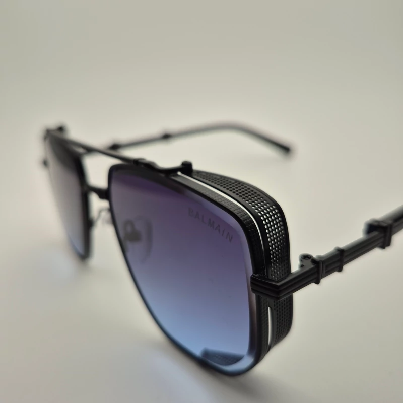 عینک آفتابی مردانه مارک BALMANI فرم مشکی عدسی آبی یوو400 فرم فلزی